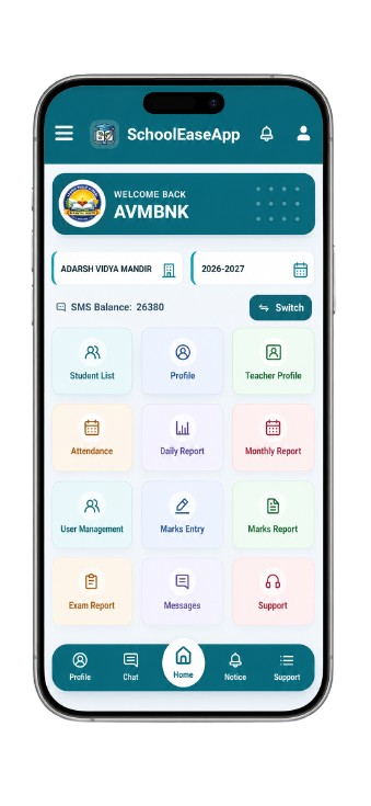 SchoolEaseApp Android mobile application dashboard
